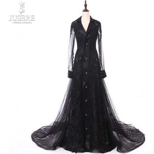 JUSERE Beautiful Two Pieces Black Evening Dress Lace Appliques Long Party Dresses Evening Gowns 2019 Vestido de festa Longo