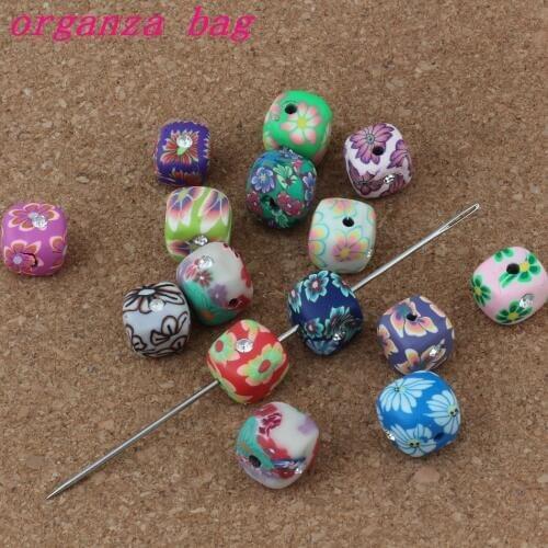 100 Pcs Mixed Polymer Clay Fimo Clay Cube Inlay Crystal Spacer Beads For DIY Necklace Bracelet Earring Jewelry Making 11MM E-2