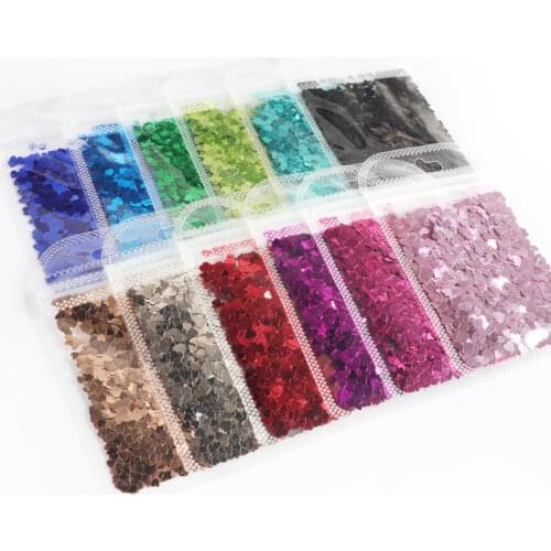 12 Pcs/Set Mixed Sizes Love Heart Paillette Nail Art Accessories Colourful Sparkly Nail Art Glitter Sequins Manicure Nail Charms