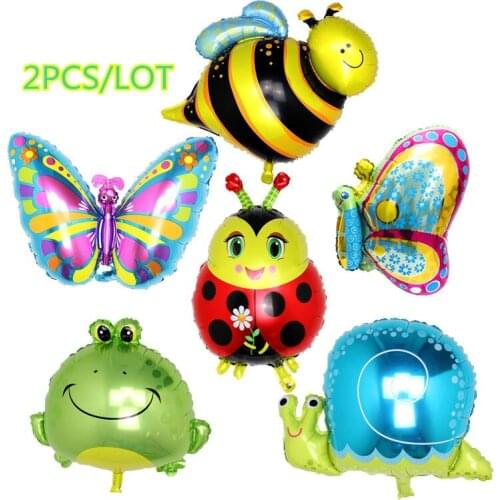 2pcs large animals shaped foil Balloons cartoon Bee&snails&butterfly&Frog&Ladybug helium ballon birthday party supplies kids toy