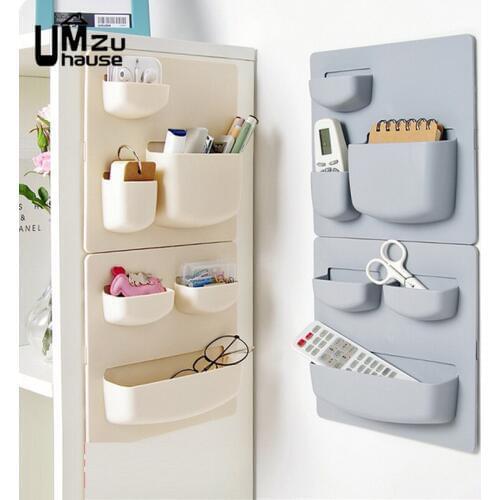 Simple Hanging Boxes 3 Storage Bags Plastic Racks Adhesive Wall Sticker Bracket Organizers Home Kitchen Living Room Organization