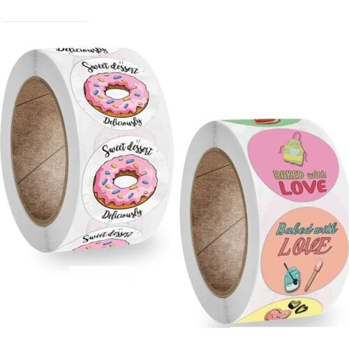 500Pcs Baked With Love Stickers for Packaging Round Scrapbooking Paper Labels Envelope sealing Cute Handmade Stationery Sticker