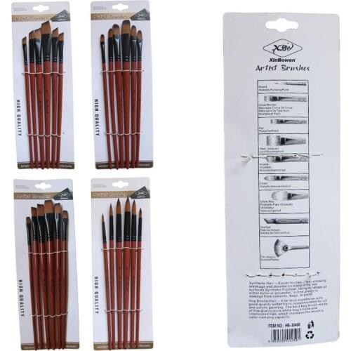 6Pcs/Set Double Color Nylon Fiber Art Brown Pole Paint Brushes Set