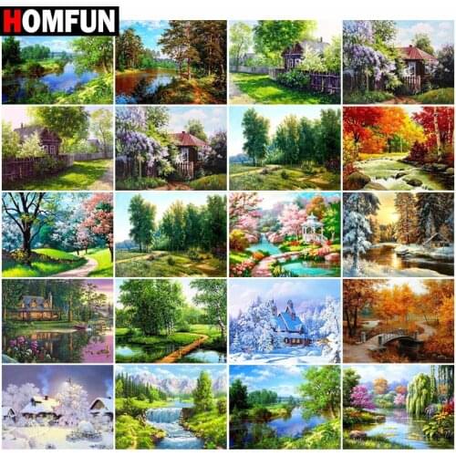 HOMFUN Full Drill Diamond Painting "House landscape map" DIY Picture Of Rhinestone 5D Diamond Embroidery Cross Stitch Decor