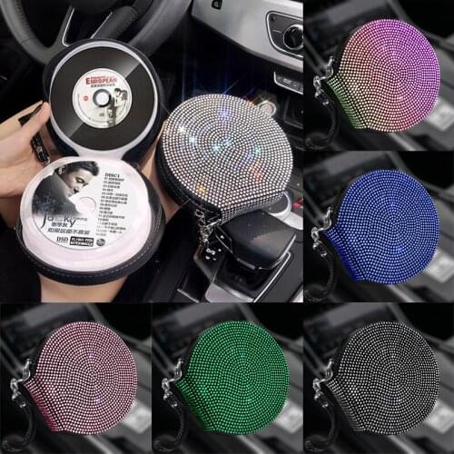 Car CD Case Portable Carry CD Holder Bling Rhinestone DVD Storage Box Large Capacity Wallet Cover Bag Case 28 Discs