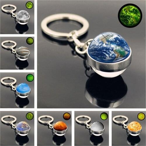Glow In The Dark Solar System Planet Keyring Galaxy Nebula Luminous Keychain Moon Earth Sun Double Side Glass Ball Key Chain