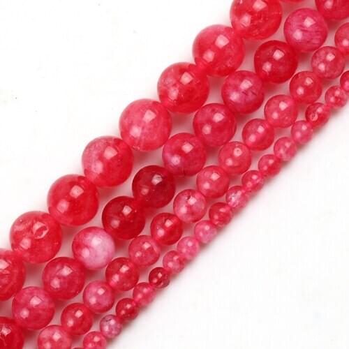 Natural Angelite Stone Fuchsia Beads Smooth Round Loose Spacer Beads For Making Jewelry DIY Bracelets 15'Strand 4/6/8/10mm