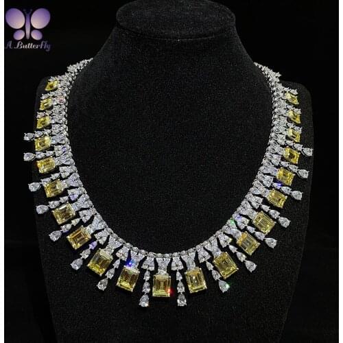 Luxury 925 Sterling Silver Emerald Necklace Female Simulation High Carbon Diamond Beautiful Party Jewelry Chain Length 45CM