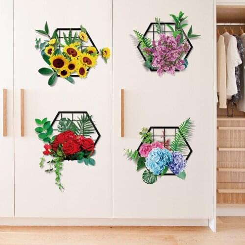 [shijuekongjian] Flower Wall Stickers DIY Plants Wall Decals for Kids Room Baby Bedroom Kitchen House Decoration Accessories