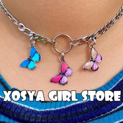 Exclusive harajuku style stainless steel butterfly choker circle collier women cute Punk Style necklace Collares Mujer 2019