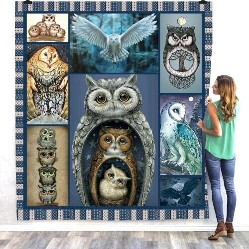 Owl 3d printed fleece blanket for Beds Hiking Picnic Thick Fashionable Bedspread Sherpa Throw Blanket 01