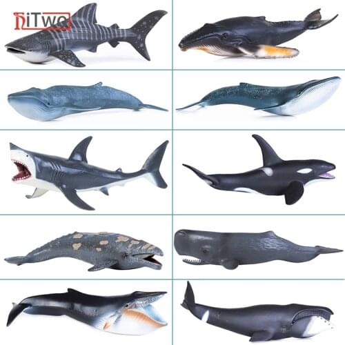 HiTwo Sea Life Animals Shark Whale Carb Fish Action Figures Ocean Model Aquarium PVC Miniature Educational Kids Toy