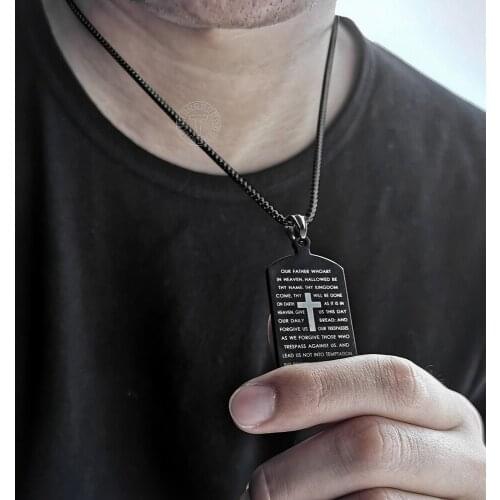 Christian Jewelry Pendant Necklace for Men Stainless Steel Bible Verse Cross Dog-tag Army Pendant Box Chain Pray Jewelry DKPM149