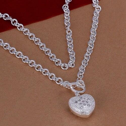 Silver color exquisite luxury gorgeous charm fashion heart cute women stone heart spoons Necklace Silver jewelry N022