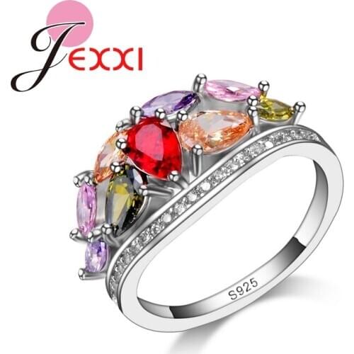 Colorful Silver Jewelry Stamped 925 Sterling Silver Rings Women CZ Jewelry Engagement Wedding Female Ring bijoux