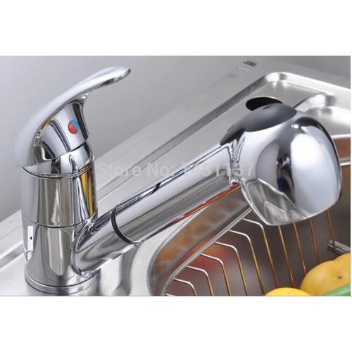 Brass chrome Kitchen sink faucet single lever kitchen tap mixer pull out shower head