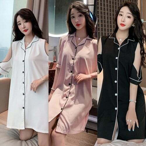 2021 Summer Women Ice silk Pajamas Sets Sexy Fashion Thin section Shirt Sleepwear skirt Loose cardigan Womens Home Wear Pajamas