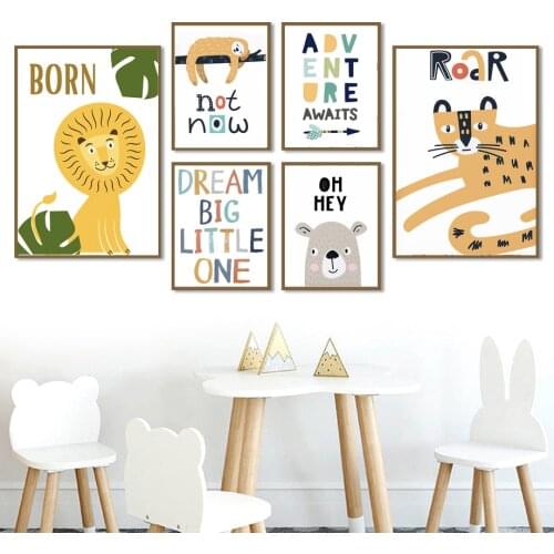 Lion Tiger Sloth Bear Dream Quote Nursery Wall Art Canvas Painting Nordic Posters And Prints Wall Pictures Baby Kids Room Decor