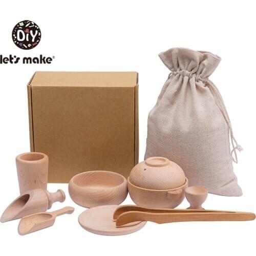 LetS Make Wooden Family Toys Simulation Kitchen Toys Tea Set Educational Activity Kitchen Food Toy Inspired Wooden Child Toys