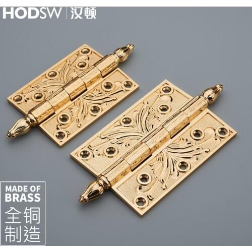 One Piece European rare Brass Thick Bearing Hinges 4INCH, 5INCH Wood Door Black Gold Mute Hinges With Screws
