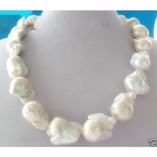 REAL HUGE AAA SOUTH SEA WHITE BAROQUE PEARL NECKLACE 18" silver clasp