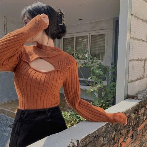 Half High Collar Pullover Sweater Women 2021 Spring Autumn Korean Fashion Hollow Solid Color All-Match Knitting Sweaters Female