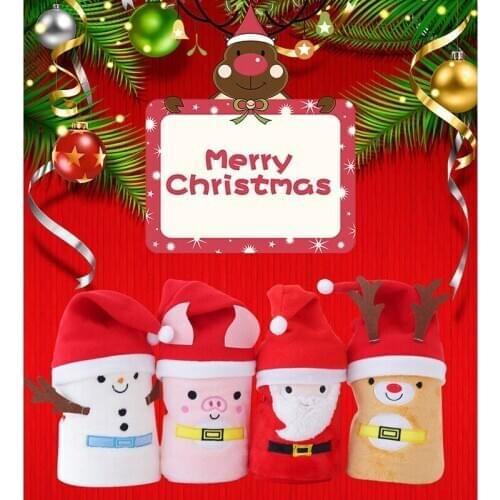 Xmas Cap Velvet Blanket Animal Print Double Sided Towel Blanket For Children Women Gift Christmas Home Decoration 31.50"*39.37"