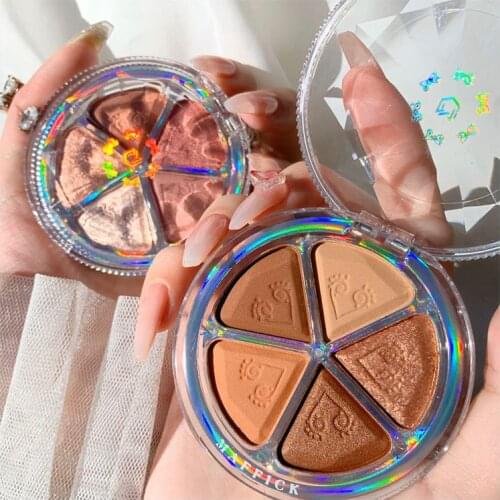 Blush repair highlight all-in-one disc multi-function petal 5 color eye shadow blush delicate non-flying powder eye shadow