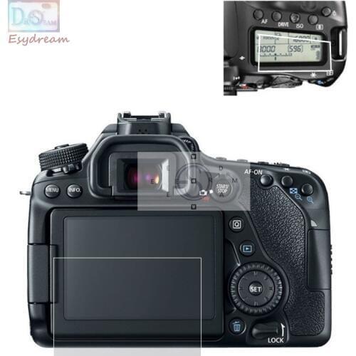 Self-adhesive Glass LCD Main Screen + Info Film Protector Cover for Canon 70D 80D 90D Camera