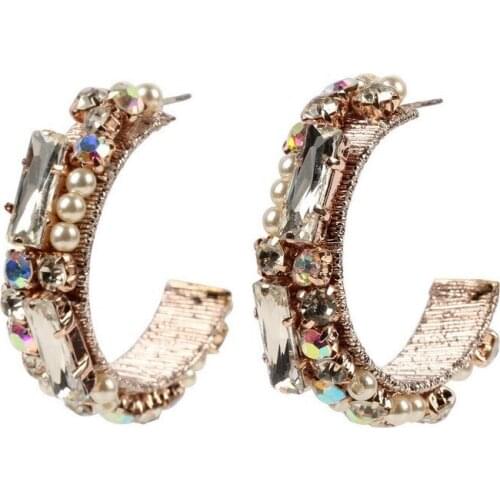 Chunky Glass Crystal Rhinestone Imitation Pearl Stud Earrings for Women Florate Brand Rope Thread Luxury Charm Wedding Jewelry