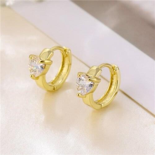 White Zircon Cute Heart Hoop Earrings Female Luxury Crystal Stone Small Earrings For Women Vintage Fashion Yellow Gold Earrings