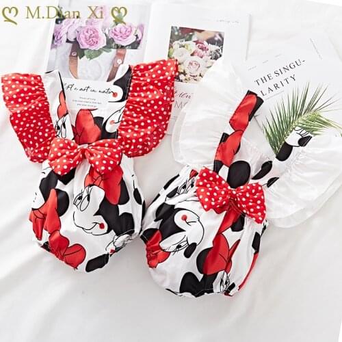 Baby Cute Cartoon Minnie Romper Baby Girls Clothes Red Polka Dot Back BowRompe 0-24M Infant Toddler Newborn Outfits Set Hot Sale
