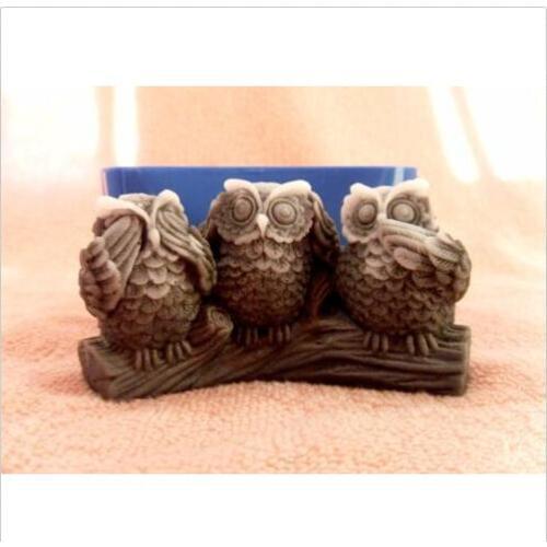 Three Owl Silicone Mold for Soap and Candles Makinganimal Mould Diy Craft Molds Silicone Rubber PRZY Eco-friendly 001