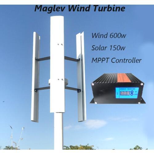 Home Use Vertical Wind Turbine Generator 400w 12v 24v 48v 3 Phase With MPPT Wind Solar Hybrid Controller