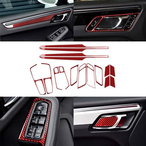 Real Carbon Fiber Inner DoorHandle Bowl Panel Cover Fit For Porsche Macan 2014-2021 Window Lift Switch Trim Car Accessories