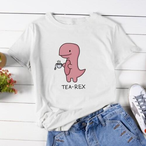 Summer Streetwear Cartoon Dinosaur T Rex Print Tshirt Women Fashion Casual Short Sleeve O Neck Harajuku T Shirt