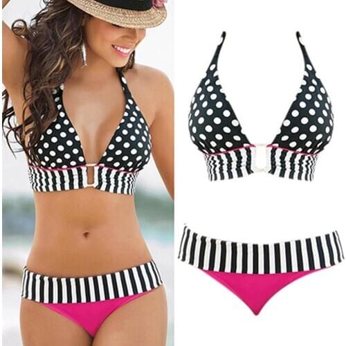 Womens Dots Swimwear Push-Up Bikini Set Bandeau Padded Bra Beachwear Womens Swimsuits 2021 Sexy Swimwear Female Swimming