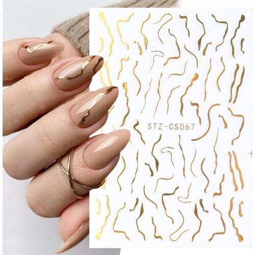 1 Sheet Gilding 3D Nail Art Stickers Abstract Line Adhesive Marble Gold Nail Decals Manicure DIY Metal Nails Design