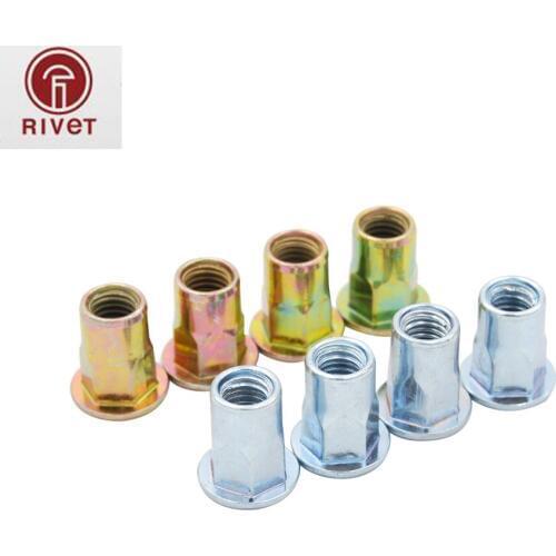 100 PCS M4/M5/M6/M8/M10 Carbon Steel Flat Head Half Semi Hex Hexagon Light body Open End Rivet Nuts Insert Rivet Nut Multi Size