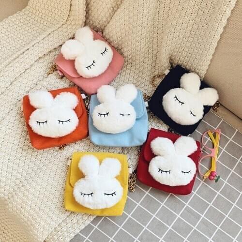 2019 Childrens Canvas Shoulder Handbag Cute Cartoon Plush Rabbit Messenger Bags Fashion Accessories Girls Pouch