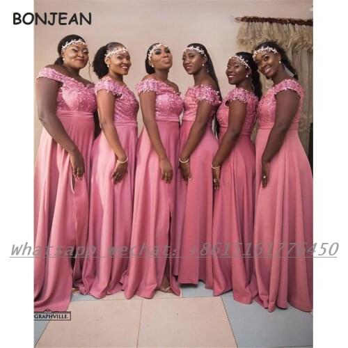2021 Bridesmaid Dresses A Line Coral Off-The-Shoulder Chiffon South African Bridesmaid Dress Plus Size for Women Wedding