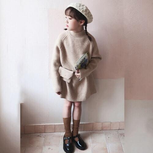 2020 Knit Kids Sweater Dresses Kids Knitted Sweaters Tops Girls Long Dress Autumn Winter Sweaters Girls Teens Knitwear
