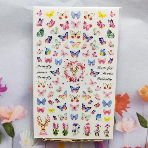 3D Nail Sticker Spring Autumn Flowers Deer Nail Glue Sticker Color Cute Butterfly Stickers for Manicure Nail Art Decoration