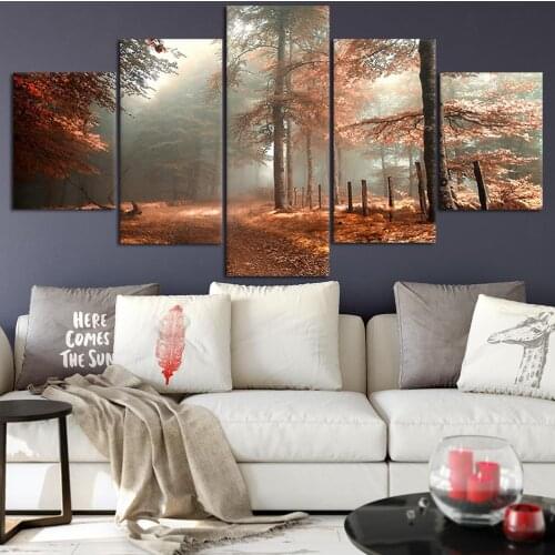 5 Panel 5D Diy diamond painting full square round diamond embroidery Autumn Forest rhinestone Of Picture,home decoration,A1886