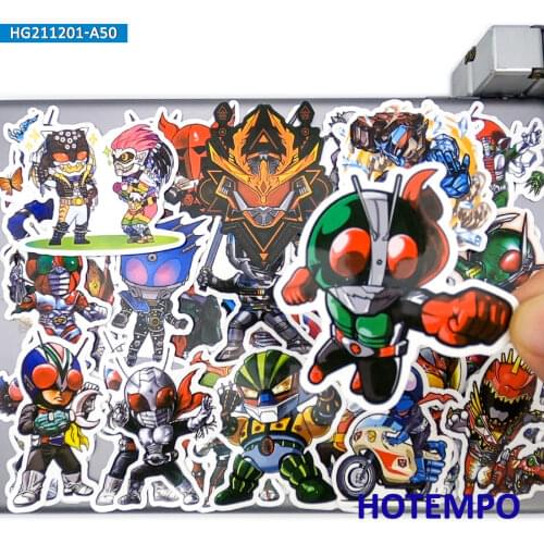 50pcs Fun Masked Super Hero Rider Cartoon Decal Stickers Pack for Kid DIY Stationery Phone Laptop Luggage Pad Case Anime Sticker