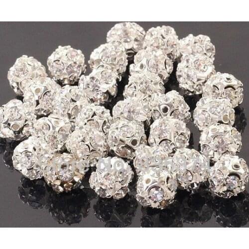 8MM silver Plated With Rhinestone Crystal Ball Loose Spacer European Charm Beads