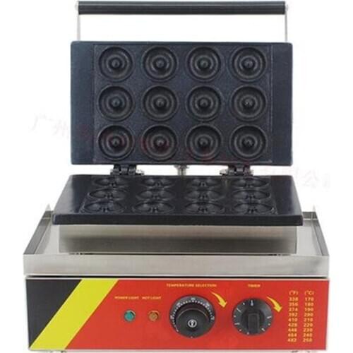 110V/220V Commercial Non-stick Electric 12pcs Doughnut Maker Machine Round Donut Baker Iron Mold Machine Waffle Maker