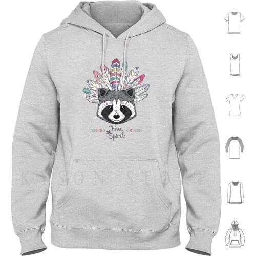 Raccoon Aztec Style Hoodies Long Sleeve Animal Vector Raccoon Feather American Cool Aztec Tribal Line Head