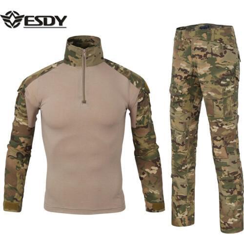 Men Women Outdoor Camouflage Frog Training Suit Long Sleeve Shirt Pants Tactical Combat Military Camping Climbing Trekking Sets