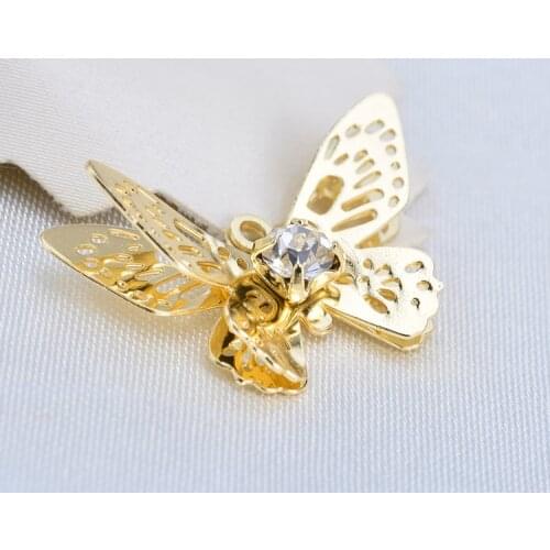 6PCS 20*13MM 24K Gold Color Brass with Glass Rhinestone Butterfly Charms Pendants High Quality for Diy Jewelry Making Findings